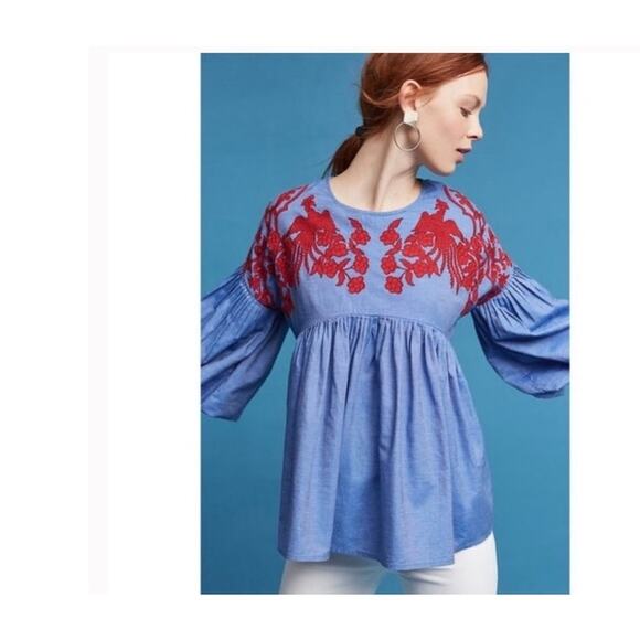 HEMANT & NANDITA embroidered boho blouse blue/red size small - Picture 10 of 10